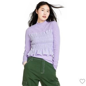 NWT Sandy Liang x Target Smocked gingham long sleeve mock turtleneck